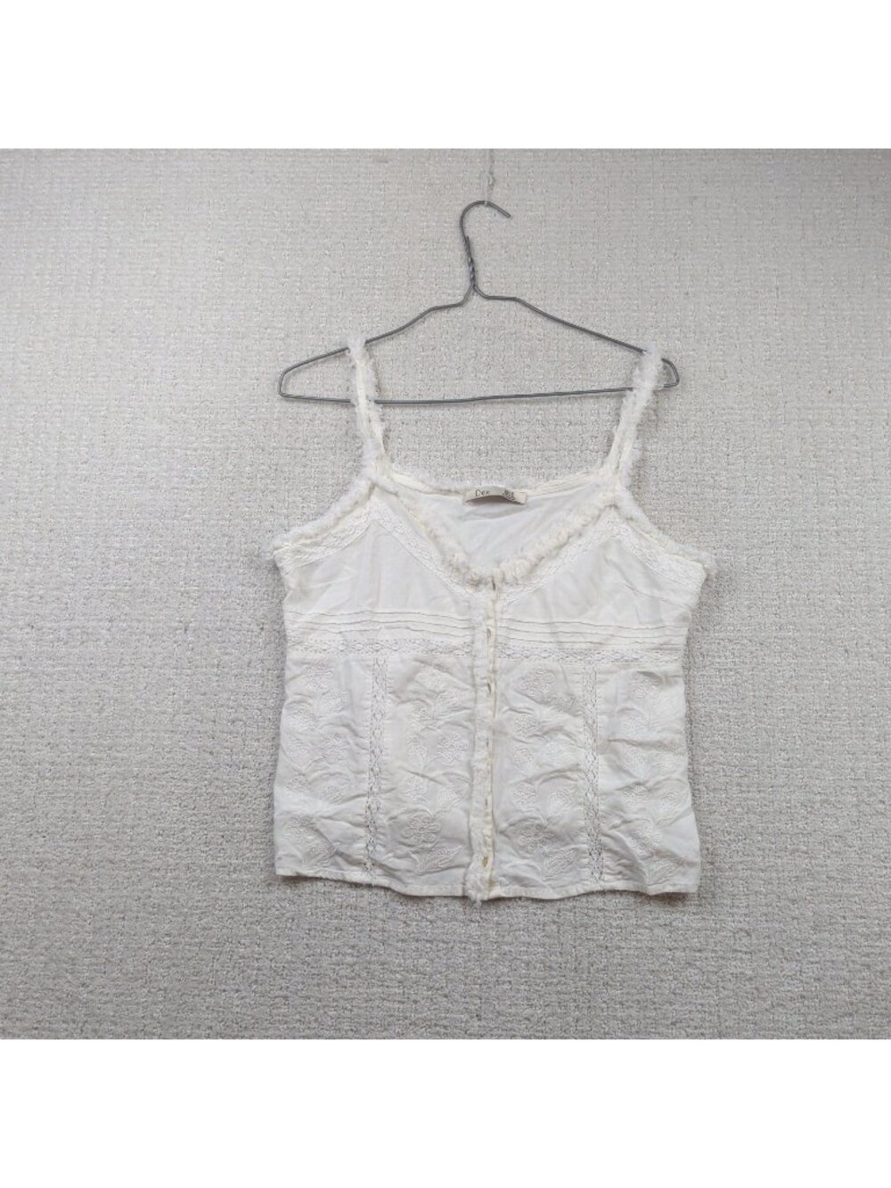 Y2K Dex Cami Top Women's M White Coquette Cottagecore Boho Indie Floral Ruffle